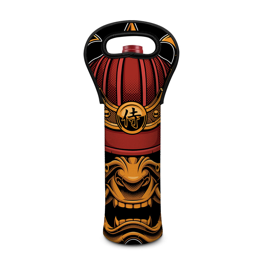 Japanese Samurai Warrior Mask Print Single Neoprene Wine Tote