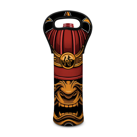Japanese Samurai Warrior Mask Print Single Neoprene Wine Tote