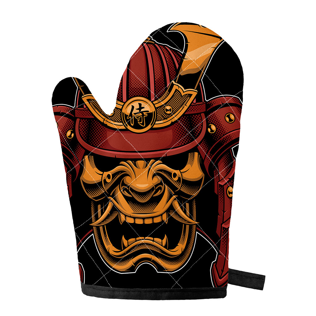 Japanese Samurai Warrior Mask Print Single Oven Mitt