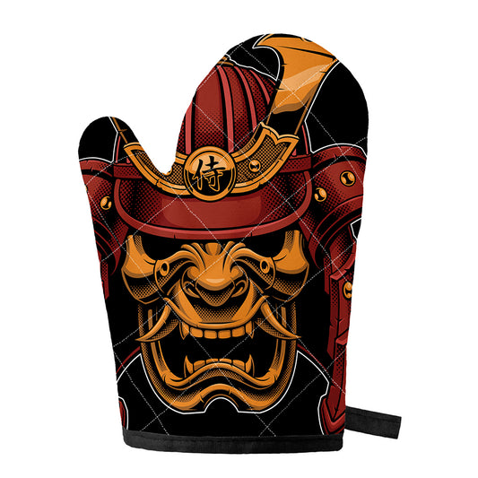 Japanese Samurai Warrior Mask Print Single Oven Mitt