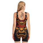 Japanese Samurai Warrior Mask Print Sleeveless One Piece Swimsuit