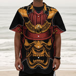 Japanese Samurai Warrior Mask Print Textured Short Sleeve Shirt