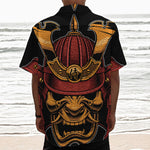 Japanese Samurai Warrior Mask Print Textured Short Sleeve Shirt