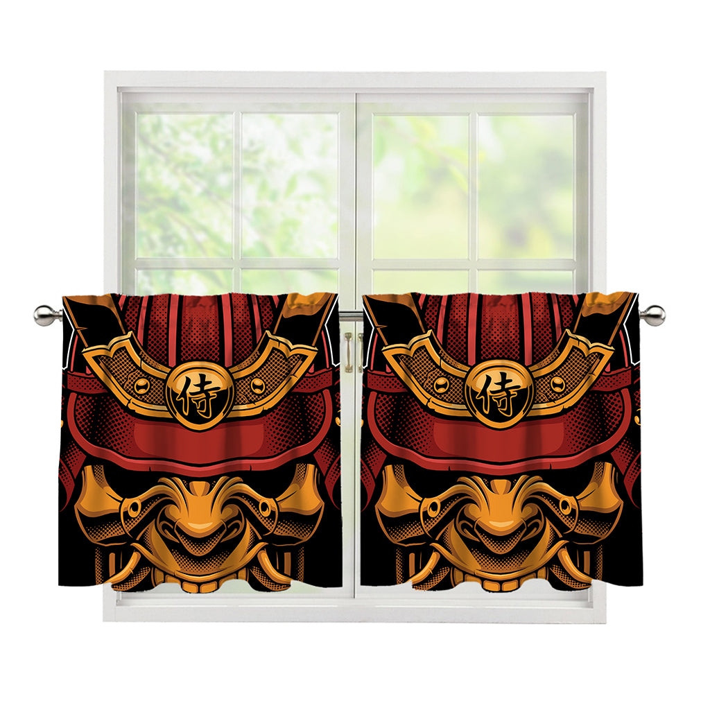 Japanese Samurai Warrior Mask Print Tier Curtains