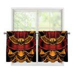 Japanese Samurai Warrior Mask Print Tier Curtains