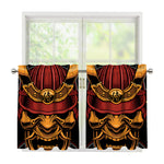 Japanese Samurai Warrior Mask Print Tier Curtains