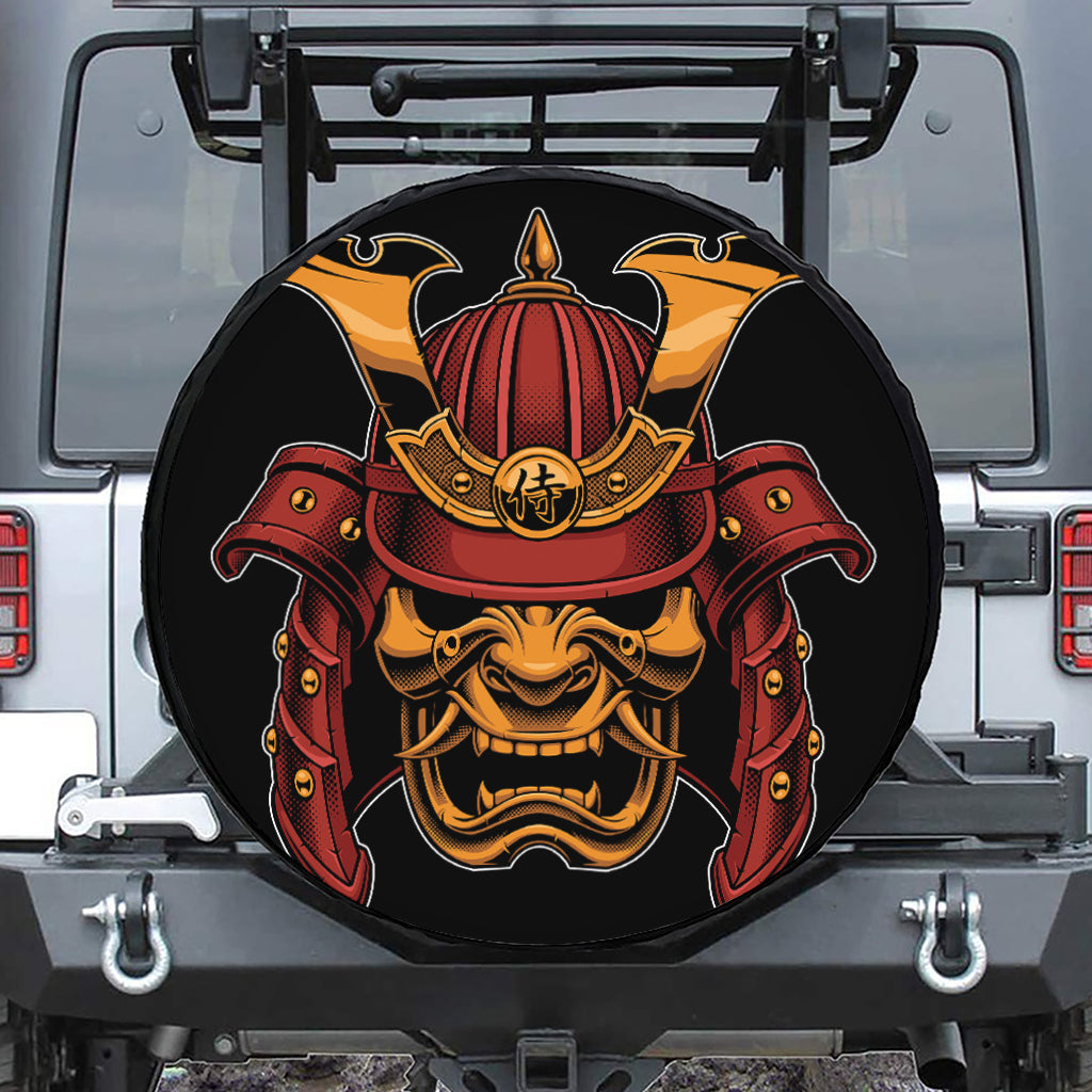 Japanese Samurai Warrior Mask Print Tire Cover