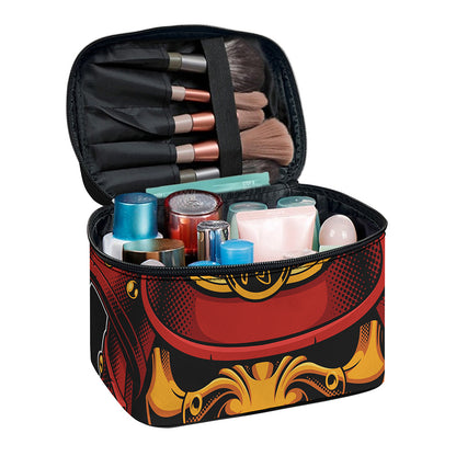 Japanese Samurai Warrior Mask Print Travel Makeup Bag