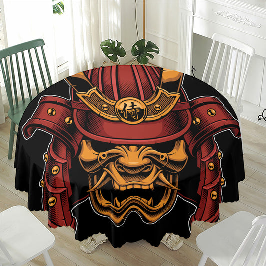 Japanese Samurai Warrior Mask Print Waterproof Round Tablecloth