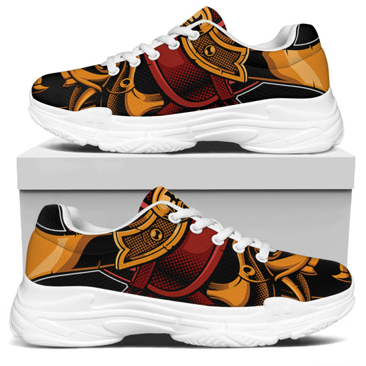 Japanese Samurai Warrior Mask Print White Chunky Shoes