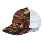 Japanese Samurai Warrior Mask Print White Mesh Trucker Cap