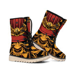 Japanese Samurai Warrior Mask Print Winter Boots