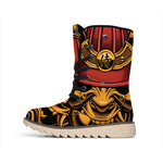 Japanese Samurai Warrior Mask Print Winter Boots