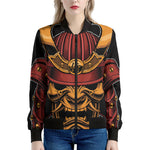 Japanese Samurai Warrior Mask Print Women's Bomber Jacket