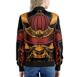 Japanese Samurai Warrior Mask Print Women's Bomber Jacket
