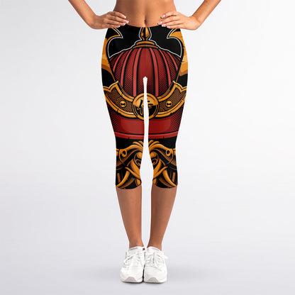 Japanese Samurai Warrior Mask Print Women's Capri Leggings