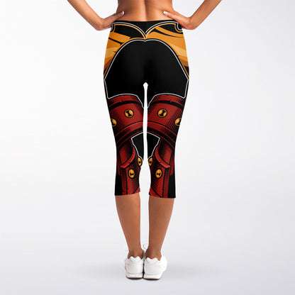 Japanese Samurai Warrior Mask Print Women's Capri Leggings