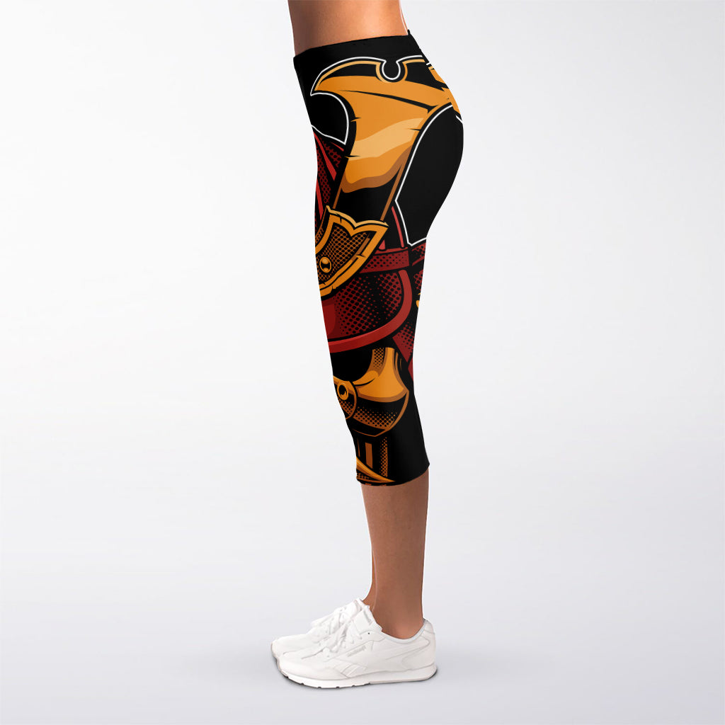 Japanese Samurai Warrior Mask Print Women's Capri Leggings