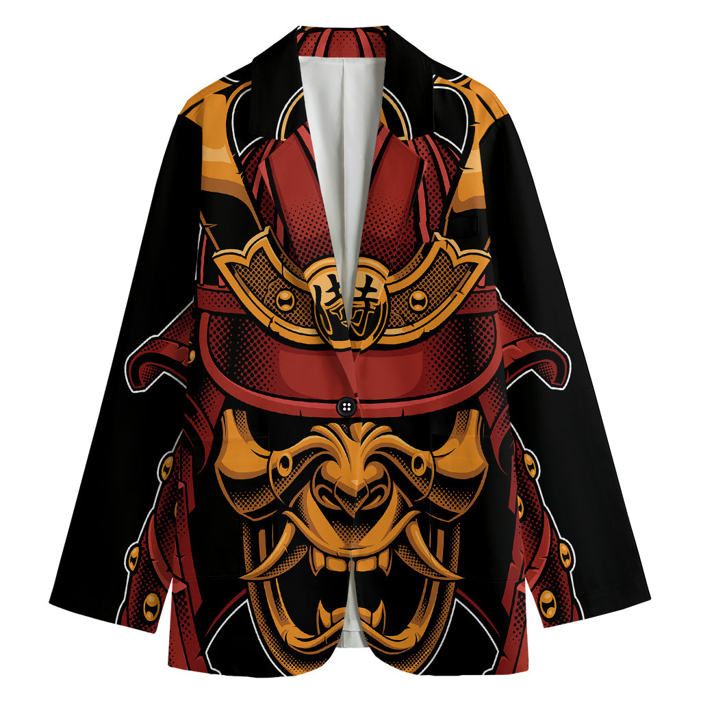 Japanese Samurai Warrior Mask Print Women's Cotton Blazer
