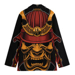 Japanese Samurai Warrior Mask Print Women's Cotton Blazer