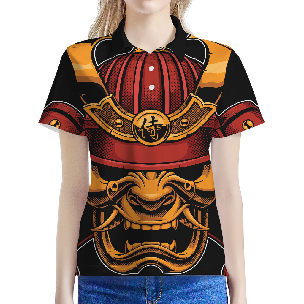 Japanese Samurai Warrior Mask Print Women's Polo Shirt