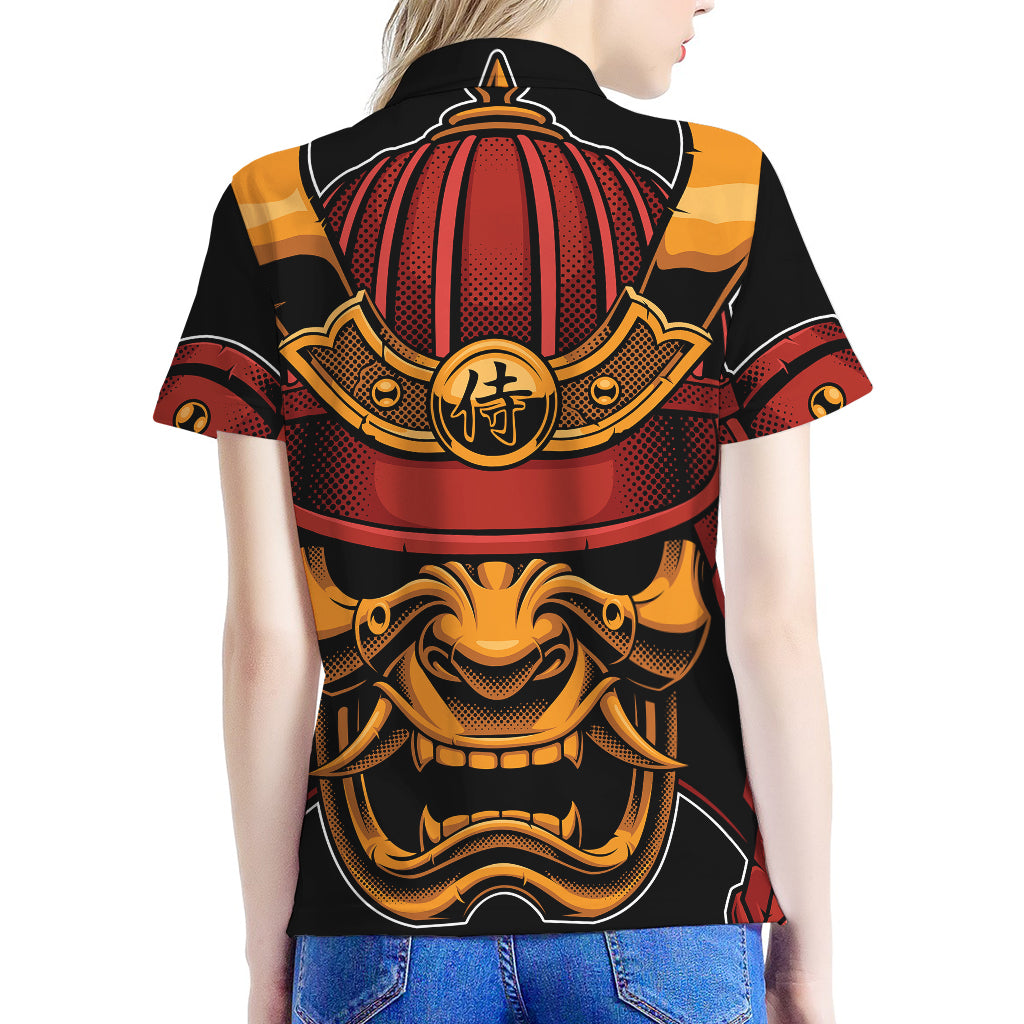 Japanese Samurai Warrior Mask Print Women's Polo Shirt
