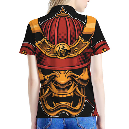 Japanese Samurai Warrior Mask Print Women's Polo Shirt