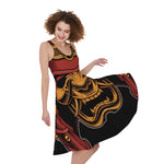 Japanese Samurai Warrior Mask Print Women's Sleeveless Dress