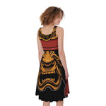 Japanese Samurai Warrior Mask Print Women's Sleeveless Dress