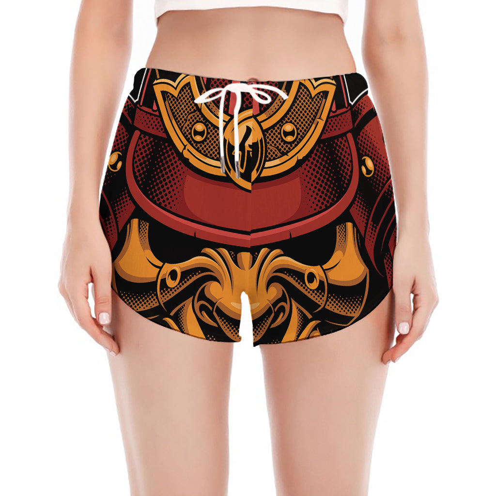 Japanese Samurai Warrior Mask Print Women's Split Running Shorts