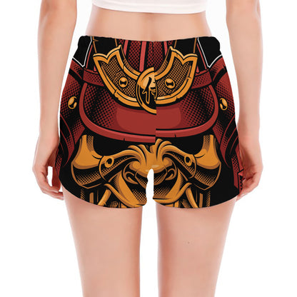 Japanese Samurai Warrior Mask Print Women's Split Running Shorts