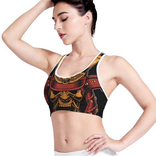 Japanese Samurai Warrior Mask Print Women's Sports Bra