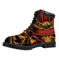 Japanese Samurai Warrior Mask Print Padded Collar Lace Up Boots