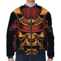 Japanese Samurai Warrior Mask Print Zip Sleeve Bomber Jacket