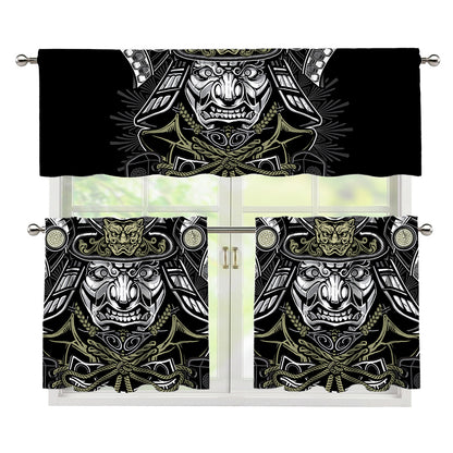 Japanese Samurai Warrior Print 3 Piece Kitchen Curtains