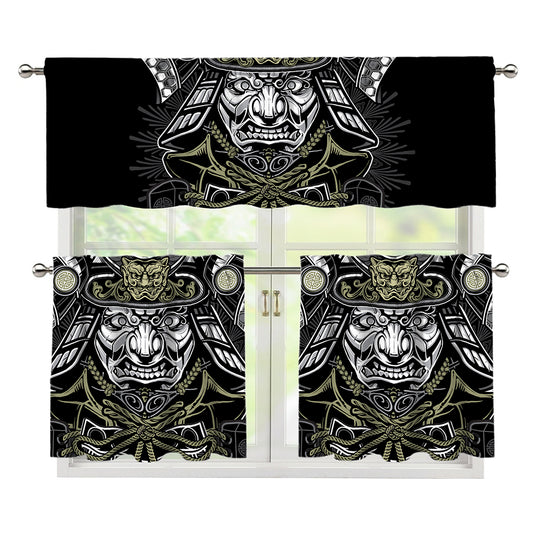 Japanese Samurai Warrior Print 3 Piece Kitchen Curtains
