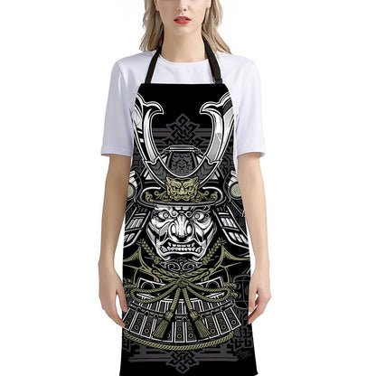 Japanese Samurai Warrior Print Bib Apron With Pocket