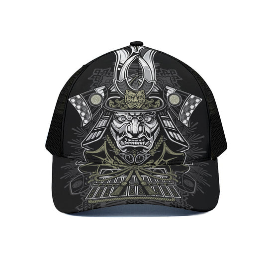Japanese Samurai Warrior Print Black Mesh Trucker Cap