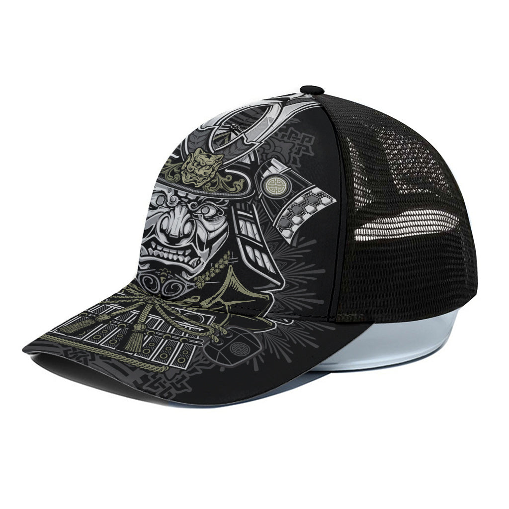 Japanese Samurai Warrior Print Black Mesh Trucker Cap