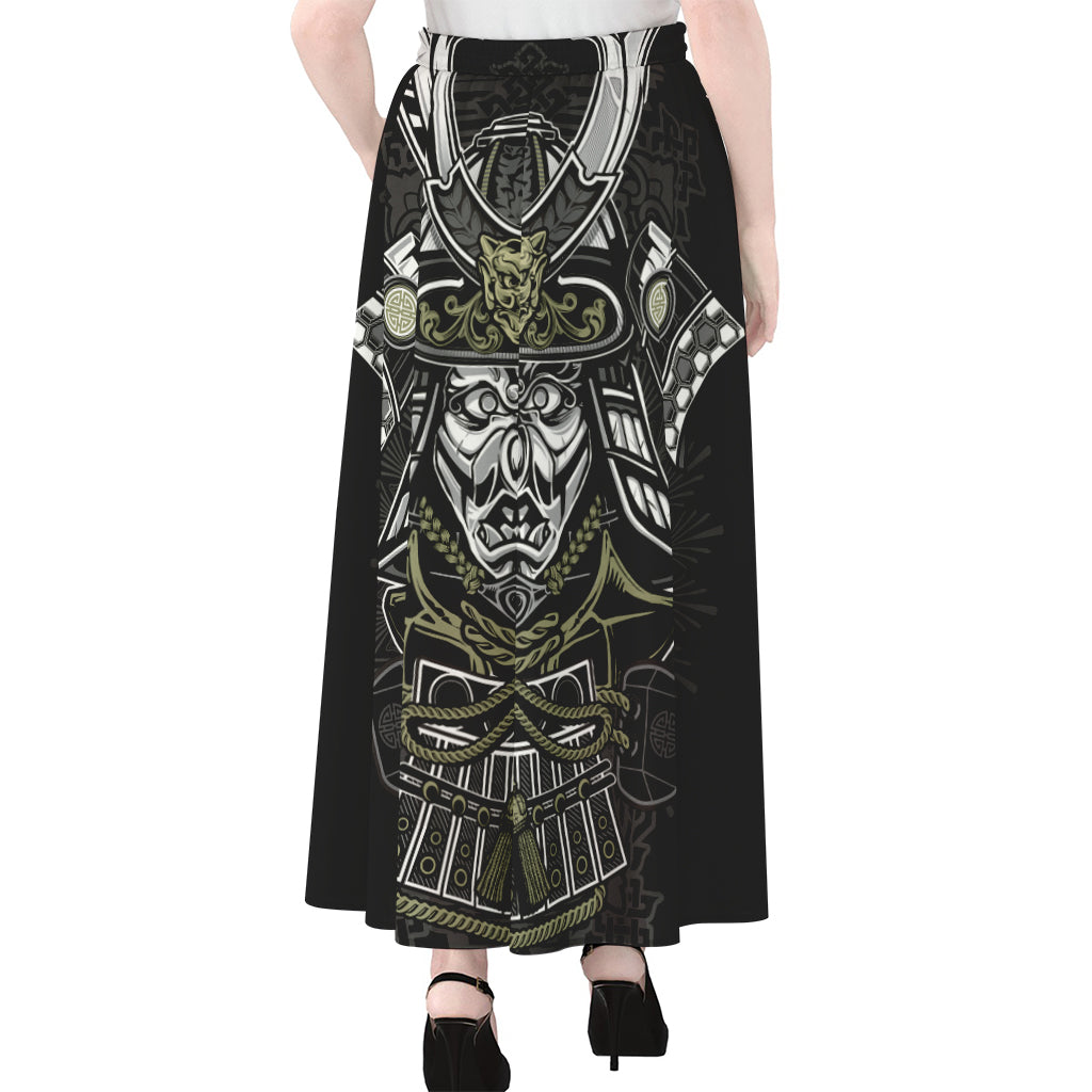 Japanese Samurai Warrior Print Chiffon Maxi Skirt