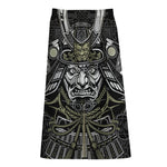 Japanese Samurai Warrior Print Cotton Front Slit Maxi Skirt