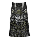 Japanese Samurai Warrior Print Cotton Front Slit Maxi Skirt