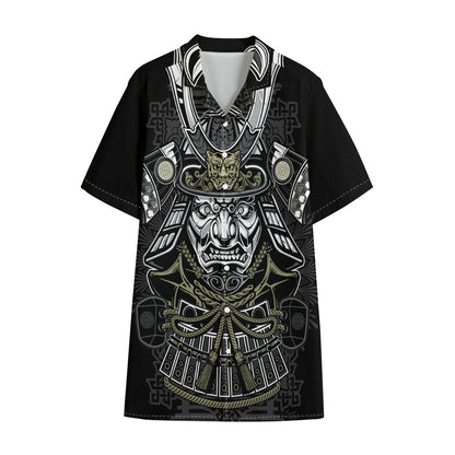 Japanese Samurai Warrior Print Cotton Hawaiian Shirt