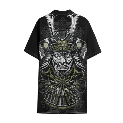 Japanese Samurai Warrior Print Cotton Hawaiian Shirt