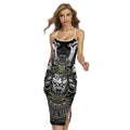 Japanese Samurai Warrior Print Cross Back Cami Dress