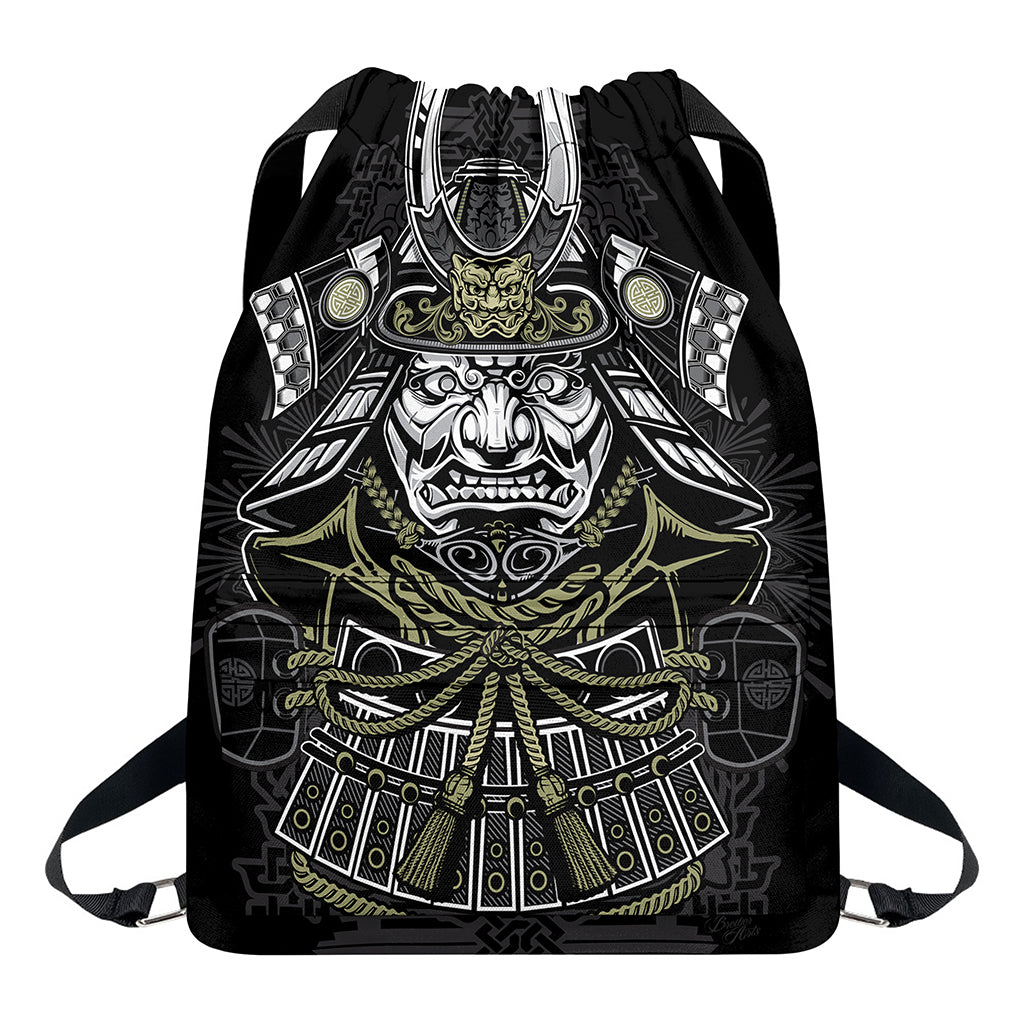 Japanese Samurai Warrior Print Drawstring Backpack