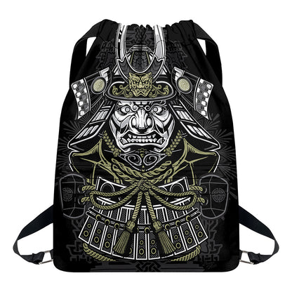 Japanese Samurai Warrior Print Drawstring Backpack