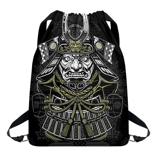 Japanese Samurai Warrior Print Drawstring Backpack