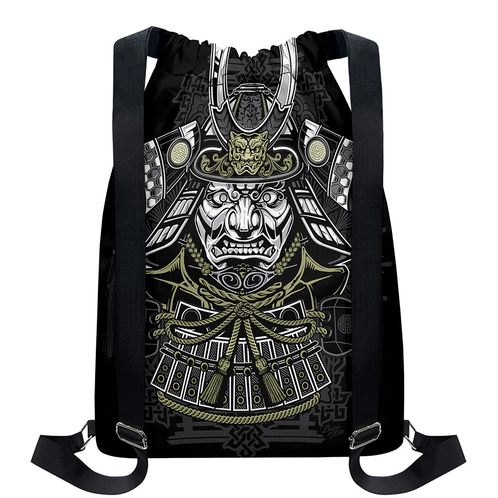 Japanese Samurai Warrior Print Drawstring Backpack