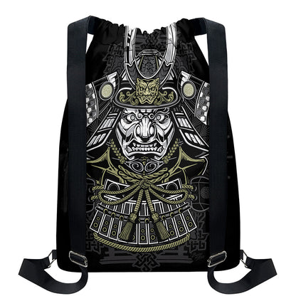 Japanese Samurai Warrior Print Drawstring Backpack
